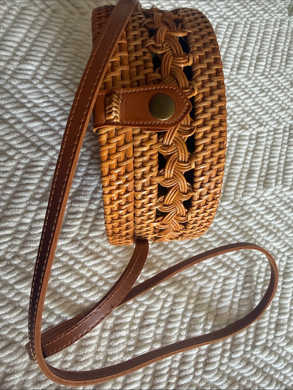 Woven Round Crossbody Bag - Brown